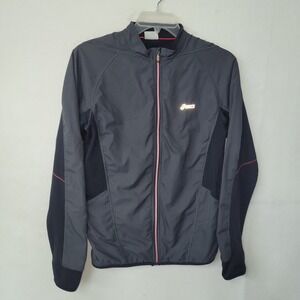 ASICS Zip Front Black Red Water Wind Resistant Running Jacket Mens M Reflective